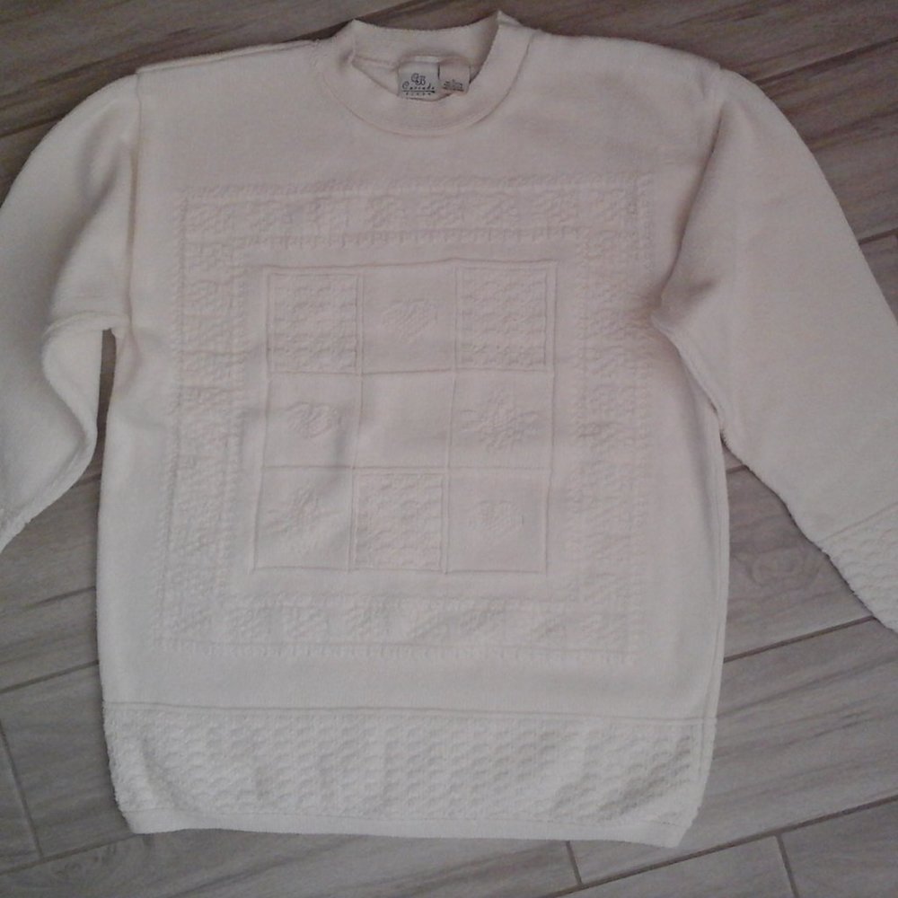 Cascade Blues Off White Long Sleeve Crewneck Tunic Sweater Size L